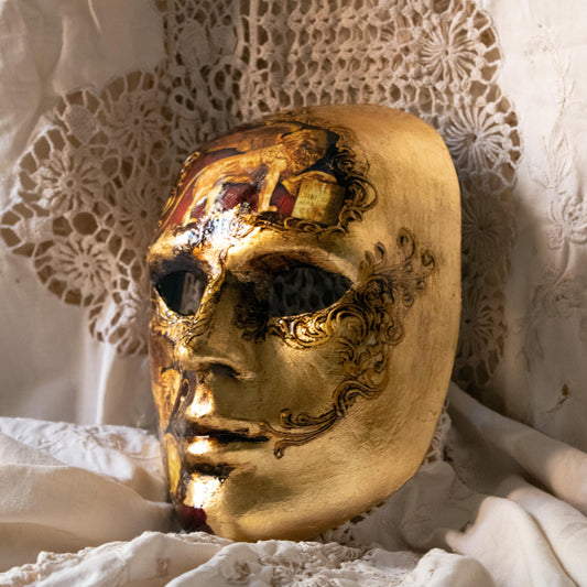 Volto Uomo maschera veneziana Leone San Marco decoupage in cartapesta foglia oro
